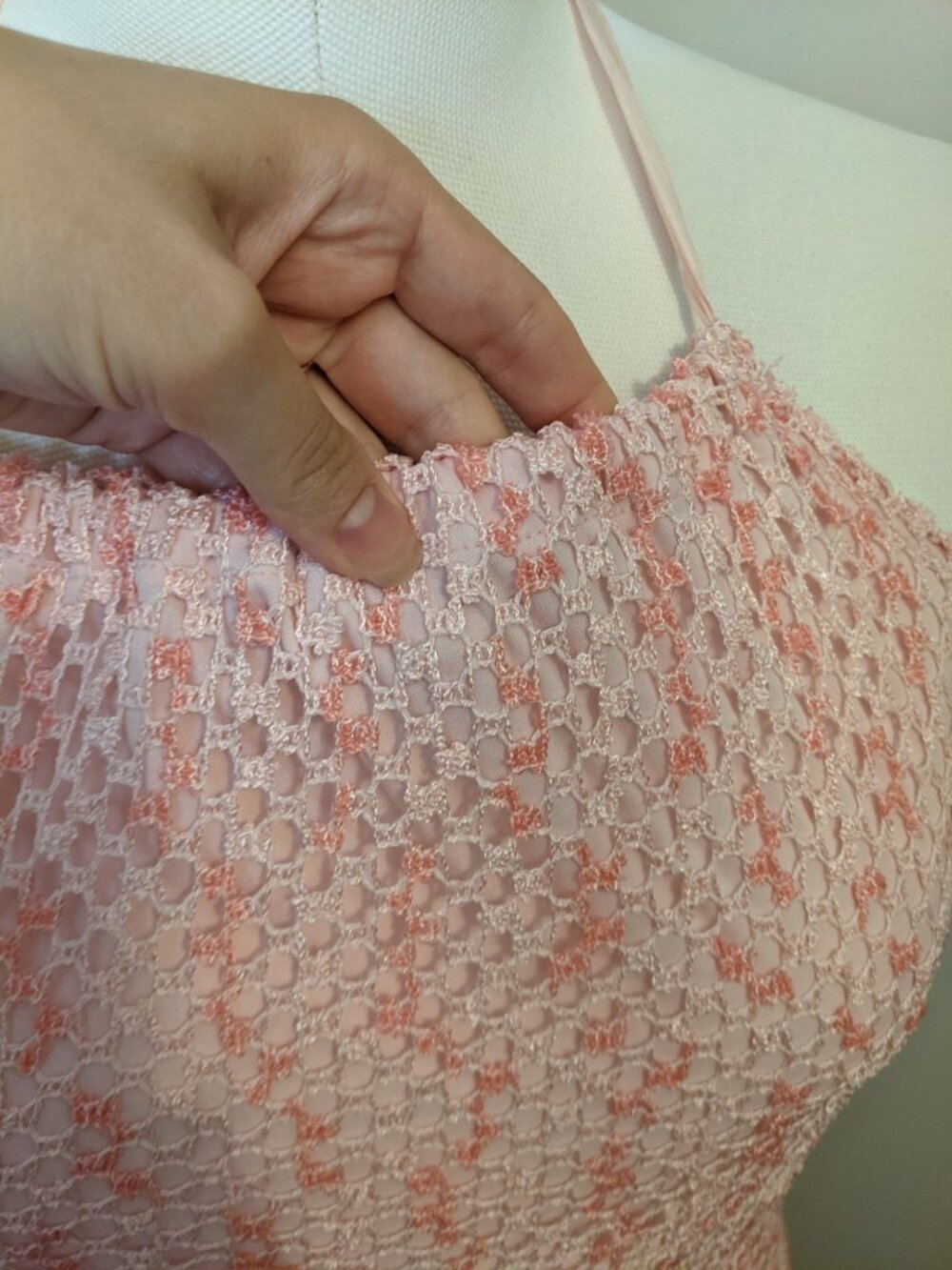 Vintage Y2K Pink Crochet Mesh Overlay Halter Bodycon Midi Dress Fairy Coquette S - Picture 4 of 9